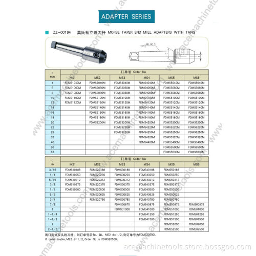 Adapter Series Morse Taper End Mill Adapters with Tang